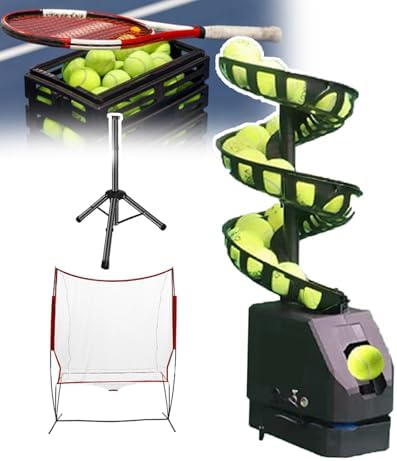 Automatic Tennis Ball Launcher Machine - Adjustable Speeds, 33 Balls Included, Training & Coaching Essential, Perfect for Skills Development and Practice Sessions,withBallreceivingnet
