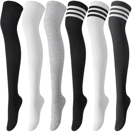 Thigh High Socks for Women, Warm Over Knee High Socks, Extra Long Striped High Boot Stockings for Daily Wear
