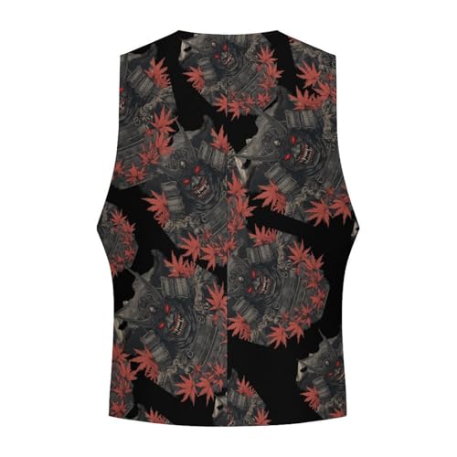 Fall Leaves Armors-Masks-Japanese Men's Suit Vests Business Formal Dress Vest V-Neck Waistcoat for Wedding Casual 5