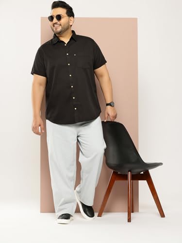 Image of Thomas Scott Men's Premium Slim Fit Casual Shirt | 100% Cotton Twill | Short Sleeves | Spread Collar | Solid Smart Casual Shirt for Men