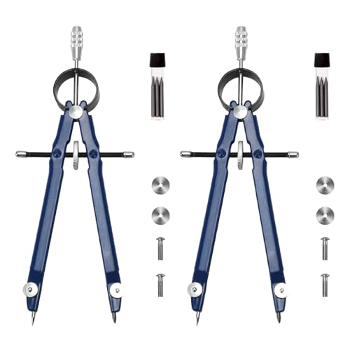 Compass for Geometry, Metal Compass with Extra Refills Compass Drawing Tool for Students Drafting Compass Back to School Supplies (Blue 2pcs)