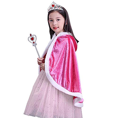 Vicloon Capa Disfraces de Princesa Costume para Niñas y Accesorios Tiara / Corona,Cetro para Niña Cosplay Fiesta Cumpleaños Navidad, 3-10 Años