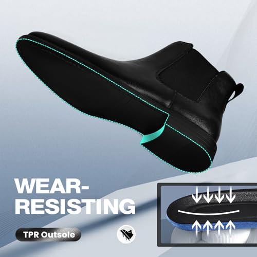 Mens Black Chelsea Boots - Classic PU Slip On Dress Boots with Side Elastic Panels - Comfort Low Heel Ankle Shoes4