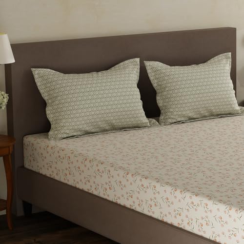 Image of Layers 100% Cotton Double Size Bedsheet Set | Multicolor Floral Print | 120 TC Forever Collection | Soft & Breathable | Washable Bedsheet with 2 Pillow Covers | All Season