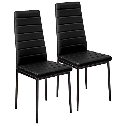 nozama Black Dining Chairs Set of 2 Mid Century Chairs Upholstered Dining Room Chairs PU Leather (2, Black) Cover