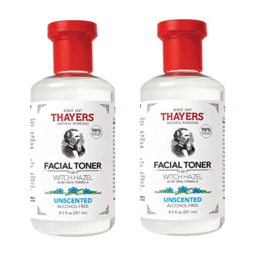 Image of THAYERS Alcohol-Free, Hydrating, Unscented Witch Hazel Facial Toner with Aloe Vera Formula, Vegan, Dermatologist Tested and Recommended, 8.5 Oz (Pack of 2)
