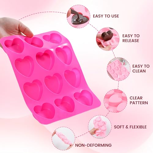 Image of Heart-Shaped Silicone Chocolate Molds - Set of 2, Perfect for Mother's Day, Non-Stick Candy Heart Molds for Baking, Candy, Gummy, Cake, Jelly, Pudding, Handmade Soap Mould