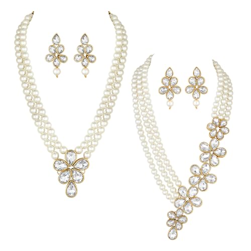 Image of Peora Crystal Faux Pearl Necklace & Jewellery Set Gift for Women