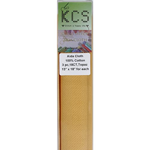 Image of KCS 3 pc of 15 inch x 18 inch Counted Cross Stitch Cotton Aida Cloth Needlework Fabric,18CT,Topaz md