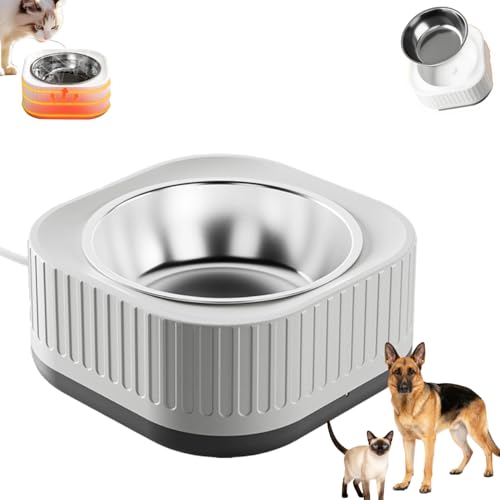 Automatic Thermostatic Heated Pet Water Bowl for Dogs, Cats and Small Animals, Outdoor Winter Ready Smart Dish with Chew-Durable Cord,Heated Bowl Keep Water and Food Warm (Grey)