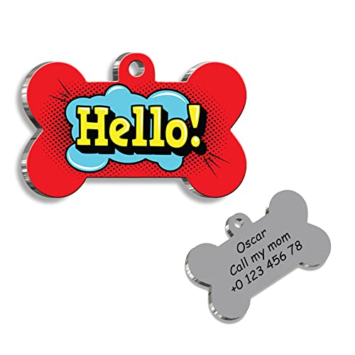 HELLO Personalized Dog Tag - Custom Name Tag - ID Tag for Dog & Cat - Customized Pet Tags - Dog & Cat Name id Tag - Dog Name Tag - Engraved Dog Tag