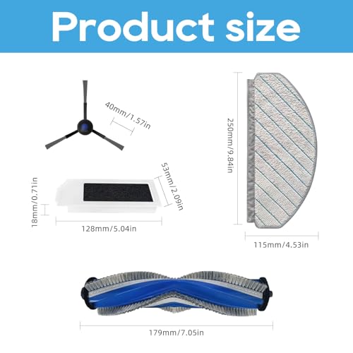 Image of Replacement Accessories Compatible with Ecovacs Deebot N20 Pro /N20 Robotic Vacuum Cleaner, 10 PCS Includes 1 Main Roller Brush, 2 Mop Pads Wiper, 2 HEPA Filters, 4 Side Brushes & 1 Cleaning Brush