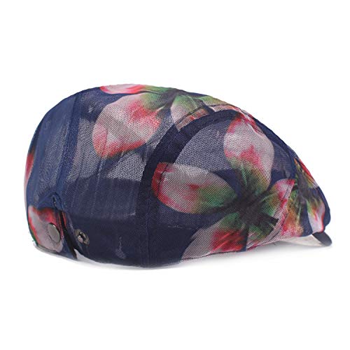 Ukuro Beret Cotton Print Mesh Peaked Cap Ventilation Spring Summer Thin Section Women Visor Hat Newsboy,Black Pink Flower #TOP4
