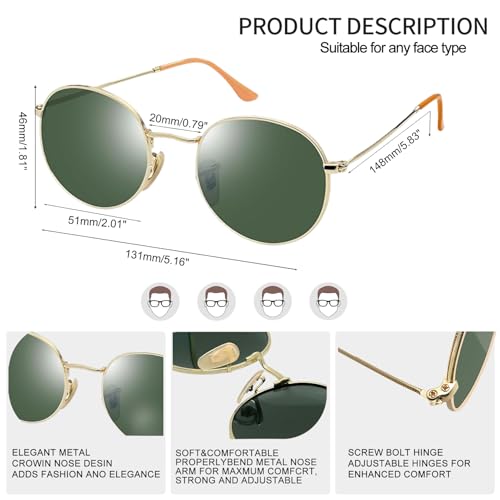 Joopin Black Round & Green Circle Sunglasses Bundle, Hippie Metal Circular Shades for Men Women Polarized UV Protection Sun Glasses Driving Sunnies3