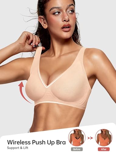 Image of Vertvie Jelly Wireless Bras for Women Push Up Plunge Seamless T-Shirt Bras No Underwire Supportive Full Coverage Bralettes