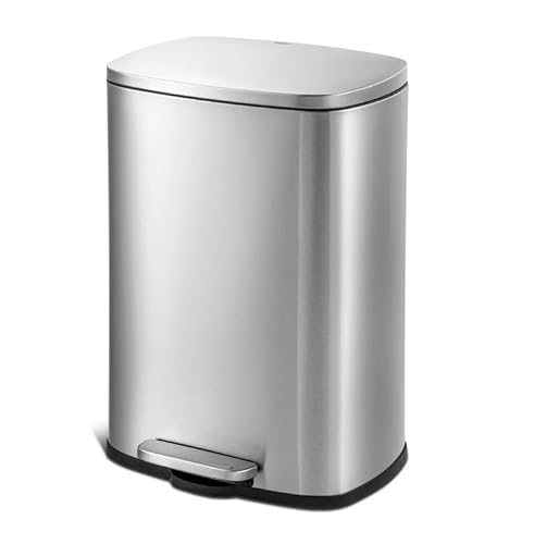Generic 50L/13Gal Heavy Duty Hands-Free Stainless Steel Commercial/Kitchen Step Trash Can, Fingerprint-Resistant Soft Close Lid Trashcan, 50L / 13 GAL