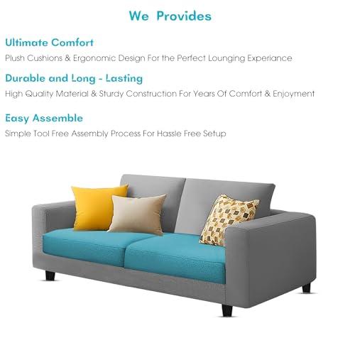 Image of Galib 2 Seater Sofa Set for Living Room (Turquise Grey Fabric) Premium Fabric Sofa Set