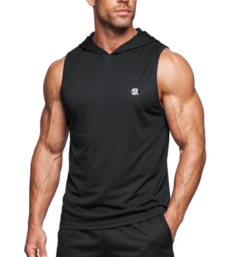 Herren Ärmelloses Kapuzen Shirt Sport Tank Top Schnelltrocknendes Fitness Oberteil Atmungsaktives Gym Muskelshirt für Training Running und Bodybuilding Schwarz XL