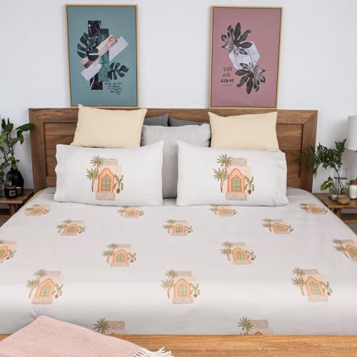 Image of Marudhyan Premium Hand Block Printed Bedsheet | Bed Sheet Flatsheet | Pure Cotton | Double Bed King Size 108 inchx108 inch | 300 TC Bedsheets | Includes 2 Pillow Covers | Tree Spread