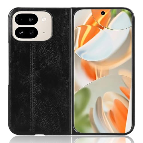 Coque Google Pixel 9 Pro Fold en cuir rétro chic noir