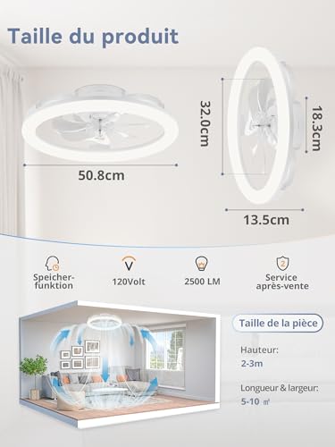 Ventilateur plafond avec lampe télécommande et commande APP silencieux - 6