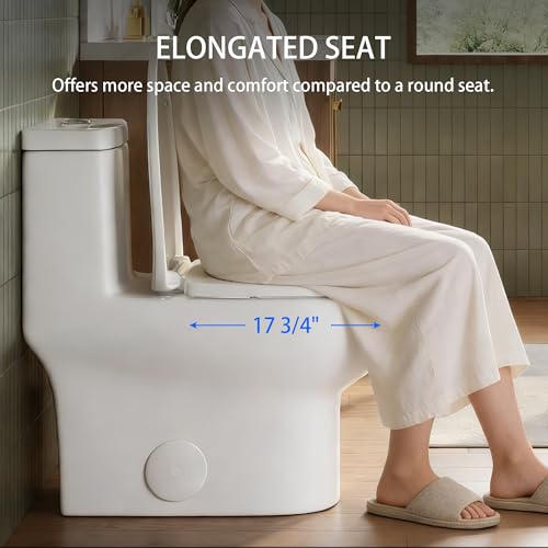 Image of DeerValley Elongated One Piece Toilet with Efficient Dual Flush 1.1 /1.6 GPF | Standard Height Toilet Bowl, Durable Ceramic, Slow Close Seat, Skirted Design 10 inch Rough-In Toilet for Bathroom DV-1F026R