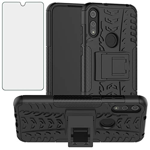 Phone Case for Moto E 2020 Motorola E7 with Tempered Glass Screen Protector Cover and Hard Rugged Hybrid Cell Accessories MotoE MotoE7 E 7 7E 7th Generation Gen XT2052DL XT2052-1 Cases Women Men Black