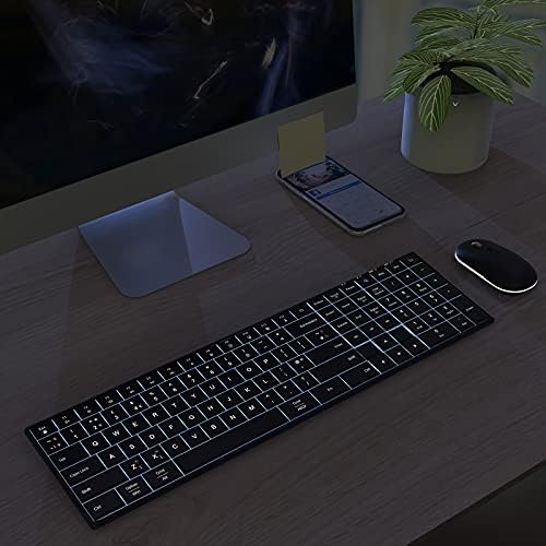 Backlit Wireless Keyboard and Mouse Combo with Type C & USB A 2 In 1 Dongle, Rechargeable Ultra-Thin Keyboard and Mice Set Silent UK Layout, for PC, Computer, Laptop, MacBook, iMac, Black