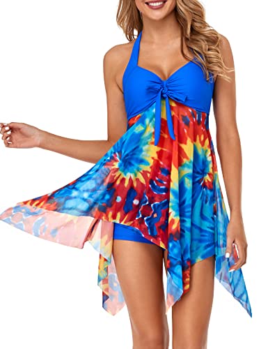 Image of MiYang Womens Tankini Swimdress with Boyshorts Two Piece V Neck Bowknot Halter Bathing Suit Dress
