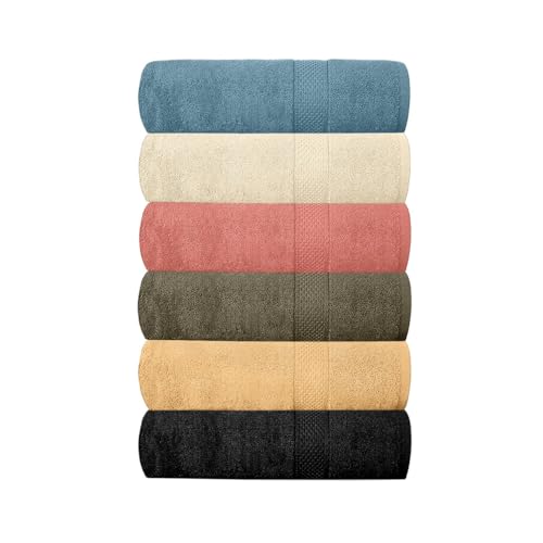 QUBA LINEN Hotel & Spa 100% Cotton Bath Towels Pack of 6, Ultra Soft, Quick Dry, Lightweight, Highly Absorbent, Perfect for Shower, Spa, Gym, Pool, Hotel, Resort & Daily Use (Multi-Color - 24