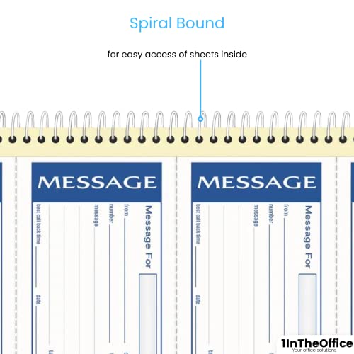 1Intheoffice Sticky Message Book, Self Stick Message Pads, Office Message Pads, Phone Message Book 2 Part Carbonless 5.25X11, White, 2 Pack #TOP3