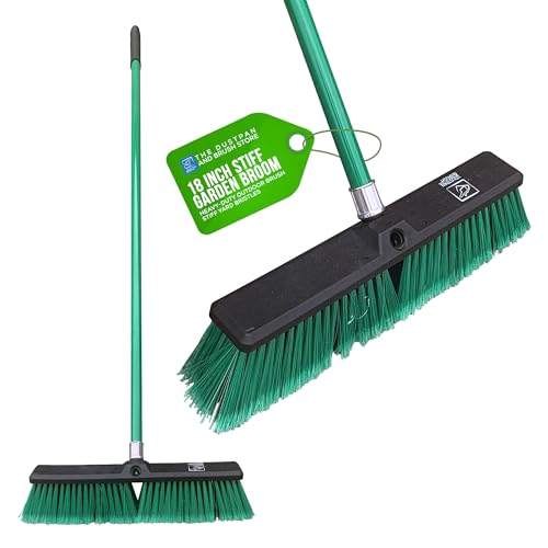 Stiff Yard Brush Heavy Duty Outdoor Broom – 18” Wide Garden Broom with Firm Synthetic Bristles and 120cm Strong Metal Handle, Sweeping Brush Outdoor for Large Gardens and Yards