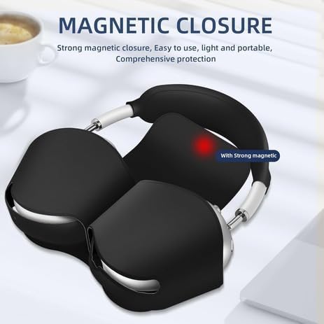 Aiivioll for AirPods Max Smart Case with 4-in-1 Cover Set, Soft Leather Case with Sleep Mode for AirPods Max Headphones(2024/2020), Silicone Ear Pad/Ear Cup/Headband Covers(Up & Down), Black
