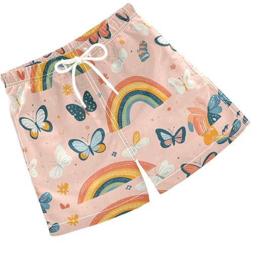 Pigsaly Boys Swim Trunks Rainbows Butterflies Flower Pink Boys Board Shorts Swimsuit Swimwear Summer Bathing Suit 4T