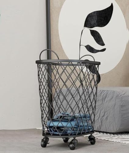 Panier à linge en métal maillé fini le linge lourd à porter grâce au cadre en acier roulant