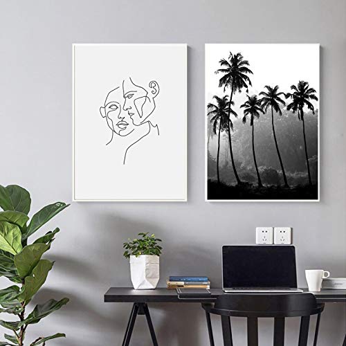 Impression murale décor minimaliste affiche noir blanc visage et poster salon de créateur