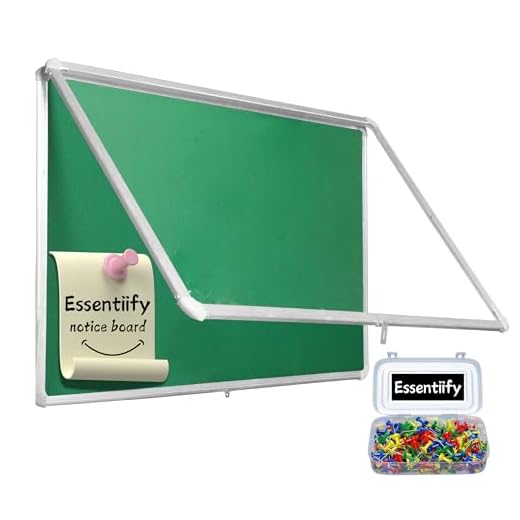 Essentiify 2x3 Feet Notice Board with Glass Door, pin Board/Soft Board/Notice Board for Office, Study Room & School Uses, Notice Board for Office with Glass, Notice Board for Study Room (Green)