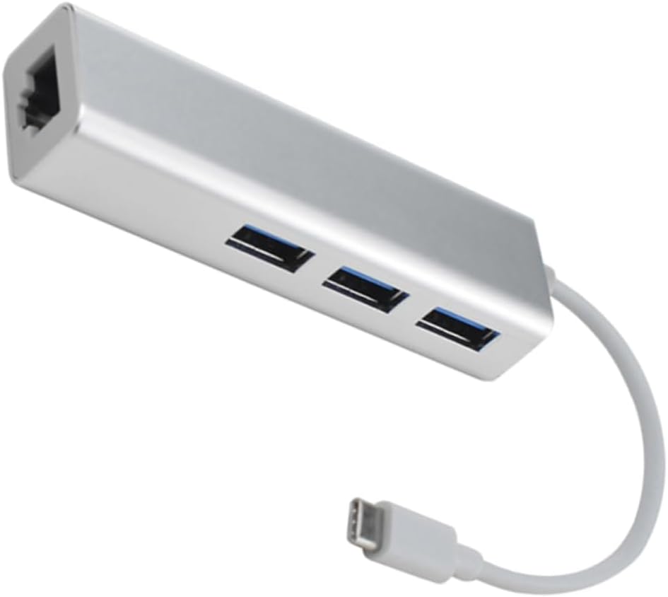 Angoily Type C to Ethernet Adapter with USB Ports Hub Data Transfer Compatible with Windows and White Type for and