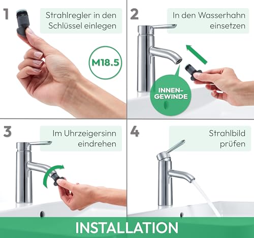 M18.5x1~5.7 l/min 4er Set Original PERLATOR® Wassersparender Einschraubstrahlregler inkl. Schlüssel
