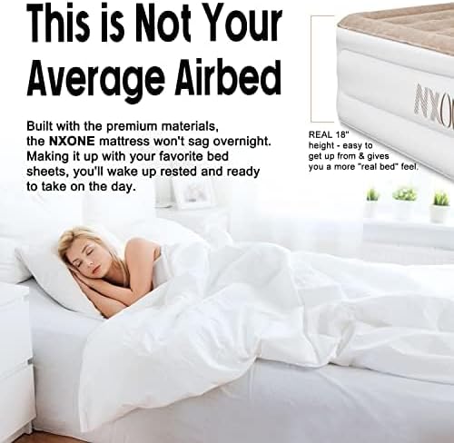 Miniatura 2 de NXONE Colchón de aire, colchón inflable individual de lujo, doble inflado, colchón de aire individual con bomba eléctrica integrada, cama de