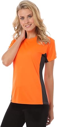 Blue Generation BG-6304 - Ladies Colorblock Tee Small, Safety Orange - Graphite