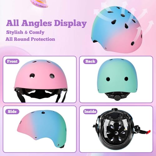 Image of Kids Bike Helmet Set Adjustable for Children, Boys, Girls and Teenagers Aged 3-14 Years Includes Elbow, Knee, Wrist Guards Children's Helmet Protection Set for Bikes SkateboardsRollerskates