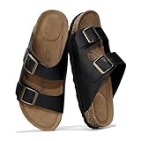 Project Cloud Genuine Leather Flat Sandals Women 2025 Beach Essentials Womens Sandals Memory Foam Vacation Essentials Slides for Women Footwear (Venita, Black, 10)