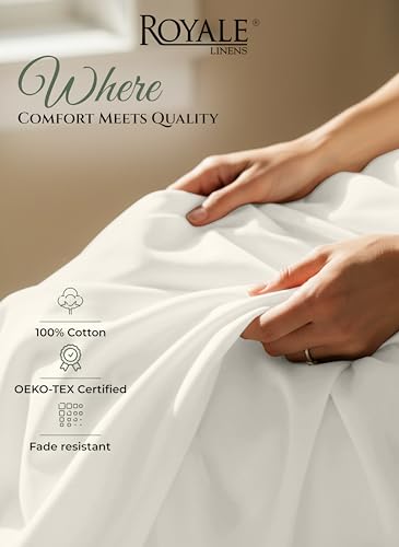 Image of Royale Linens 100% Organic Cotton Queen Size Flat Sheet Only - Percale Top Sheets - Queen Flat Sheet Sold Separately - Lightweight & Super Soft 100% Cotton Ivory Bed Sheets Only (90 inch x 102 inch, Ivory)