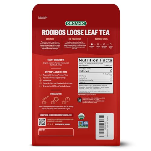 Image of FGO Organic Rooibos Tea, 16 Ounce Loose Leaf Bulk Resealable Bag, Caffeine Free, Packaging May Vary (Pack of 1)