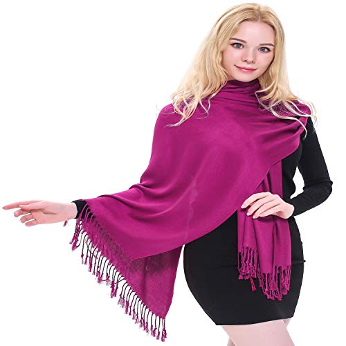 CJ Apparel Fuchsia Purple Solid Color Tassels Design Nepalese Shawl Seconds Scarf Wrap Stole Throw Head Wrap Pashmina Hand Made in Nepal New2