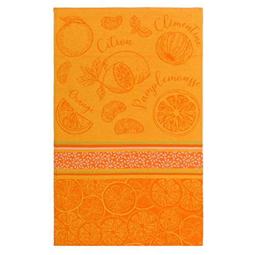 Coucke French Cotton Jacquard Towel, Les Argrumes (Citrus Fruit), 20-Inches by 30-Inches, Orange and Yellow