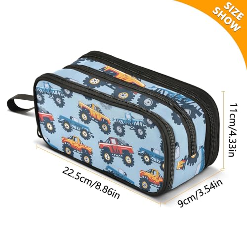 Image of ALAZA Monster Truck Cars Pattern Pencil Case Large Capacity Pencil Pouch Box Boys Girls School Supplies Pen Case Bag with Handle 3 Compartments Zipper