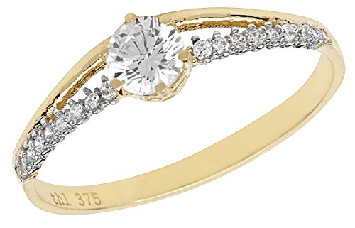 Bague Femme Or Jaune 9 carats et oxyde de zirconium étincelant WJS11256
