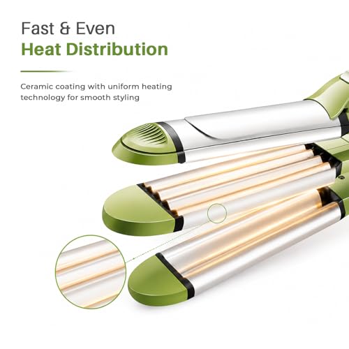 Image of VGR 4-in-1 Hair Styler - Hair Straightener, Curler, Crimper, and Waving Tool with Ceramic Coating Plates & Adjustable Heat Settings | Uniform Heat Technology | 2-Year Warranty (V-569, Green)